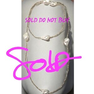 Baroque Fresh‎ Water Pearl & Gold Hematite Long Strand Necklace 23.5"in